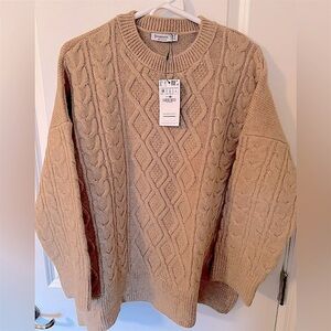 Stradivarius Cable Knit Sweater in Camel